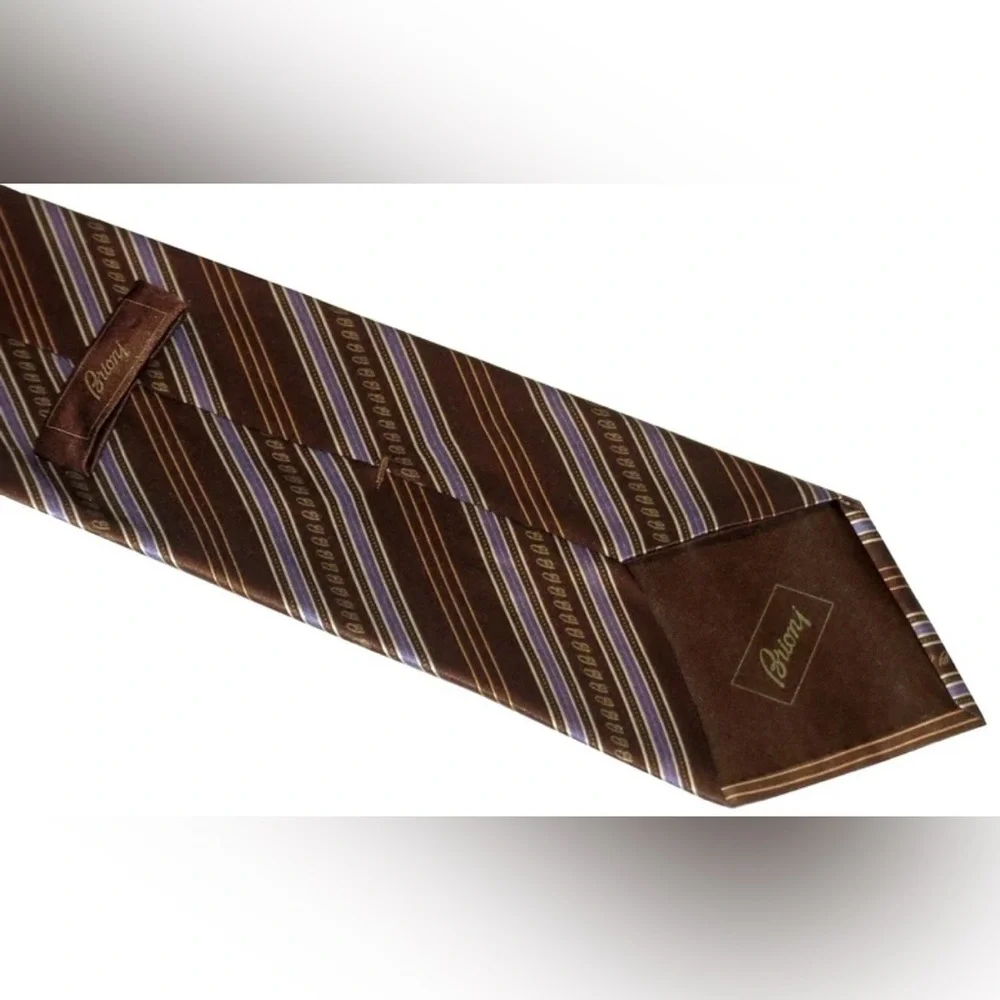$295 NEW BRIONI TIE 100% SILK SATIN REDDISH-BROWN WHITE INDIGO ORANGE 